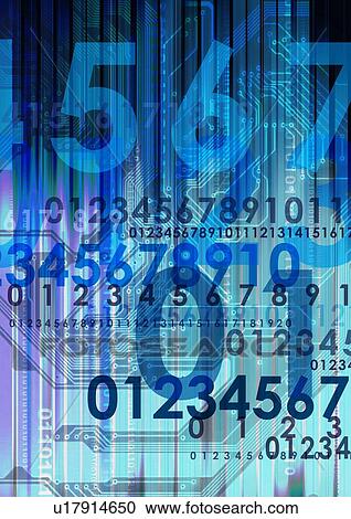 Stock Image - Close-up of numbers superimposed on a blue background. Fotosearch