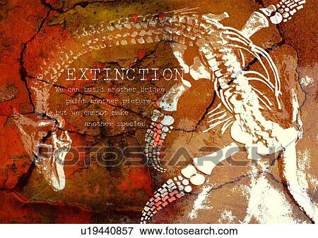 Stock Photo - Fossilized skeleton superimposed on a brown background. Fotosearch