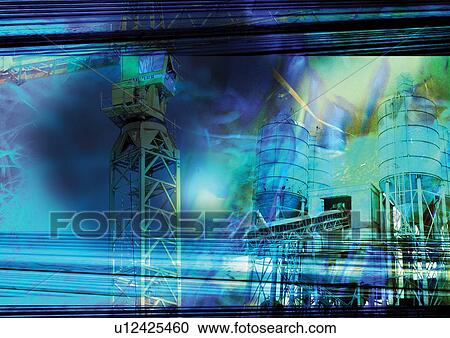 Stock Image - background, cranes, arrangement, illusionary, technology, streaks, scheme. Fotosearch