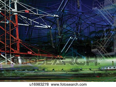 Stock Photo - power grid, artwork, artistic, tower, superimposed, pattern, creativity. Fotosearch