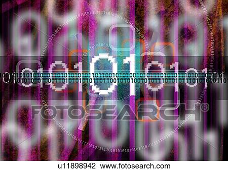 Stock Image - Binary code superimposed on a dark background. Fotosearch
