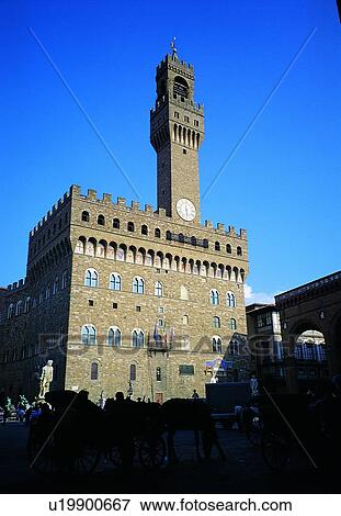 Stock Photo - blue sky, building, sky, clock, day, European. Fotosearch