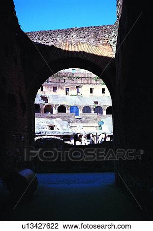 Stock Image - European, tourist attraction, shadow, architecture, building, art, blue sky. Fotosearch