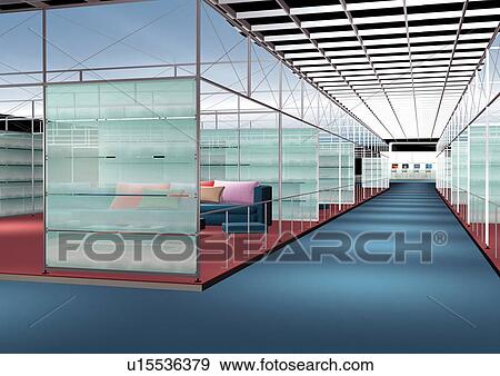 Stock Photo - Design, Modern, Layout, Corridor, Digitally Generated Image, Exhibition, Office. Fotosearch