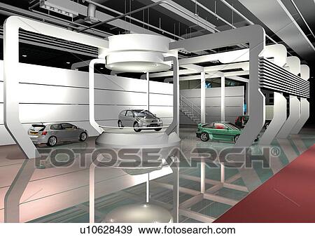 Stock Photo - Graphic representation of a car showroom. Fotosearch
