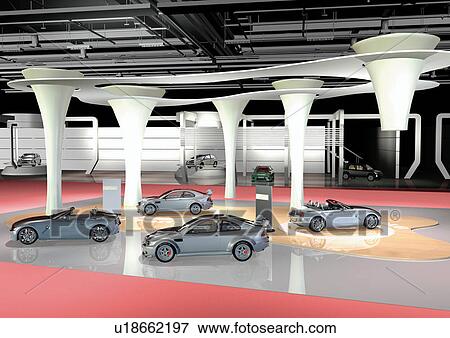 Graphic representation of a car showroom View Large Photo Image Stock Photo - Graphic representation of a car showroom. Fotosearch