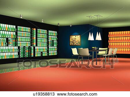 Stock Image - Interiors, Office, Absence, Decor, Corridor, Reflection, Furniture. Fotosearch