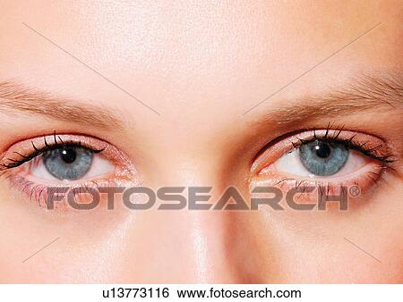 Female blue eyes with make-up View Large Photo Image Stock Photograph - Female blue eyes with make-up. Fotosearch