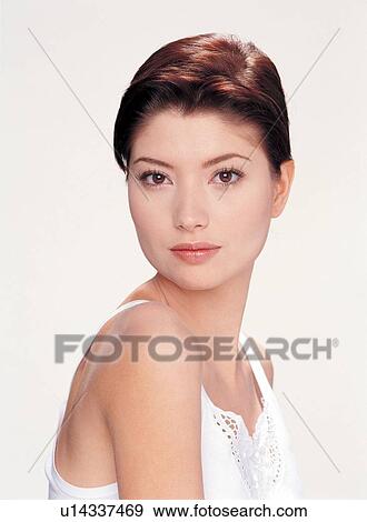Brown Hair, Casual Clothing, Close-Up View Large Photo Image Stock Photo - Brown Hair, Casual Clothing, Close-Up. Fotosearch