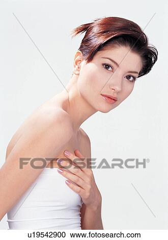 Close-Up, Head And Shoulders, Hair Back, White Background View Large Photo Image Stock Image - Close-Up, Head And Shoulders, Hair Back, White Background. Fotosearch
