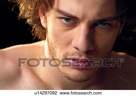Stock Image - Black Background, Brown Hair, Close-Up. Fotosearch