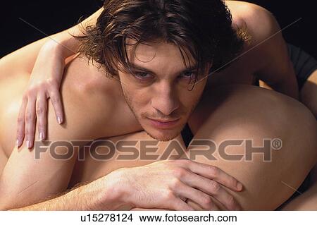 Picture - Black Background, Close-Up, Brown Hair, Adults Only. Fotosearch