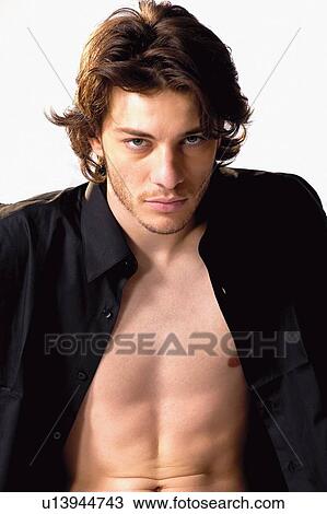 Stock Image - Brown Hair, Button Down Shirt, Casual Clothing, Close-Up. Fotosearch