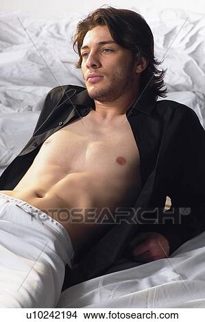 Picture - Button Down Shirt, Brown Hair, Serene People, Male Beauty, One Young Man Only, Waist-Up. Fotosearch