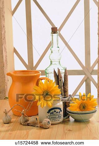 Stock Photo - , bottle, vase, pencil, sun flower, plant, flower. Fotosearch