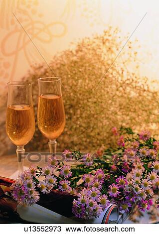 Stock Image - , magazine, flower, daisy, wine glass, plant. Fotosearch