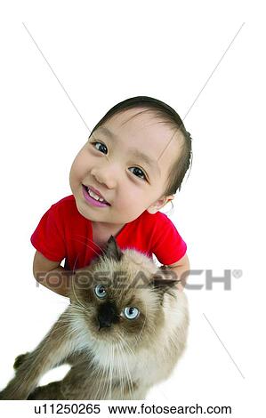 Cat, Child, Casual Clothing, Toothy Smile, One Girl Only, Standing, 2-3 Years View Large Photo Image Stock Photography - Cat, Child, Casual Clothing, Toothy Smile, One Girl Only, Standing, 2-3 Years. Fotosearch