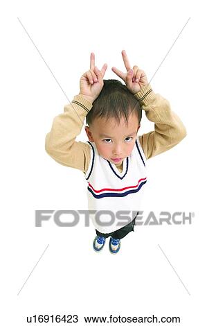 Stock Image - Child, Arms Raised, Casual Clothing, Brown Hair, Asian Ethnicity, Clipping Path, 2-3 Years. Fotosearch