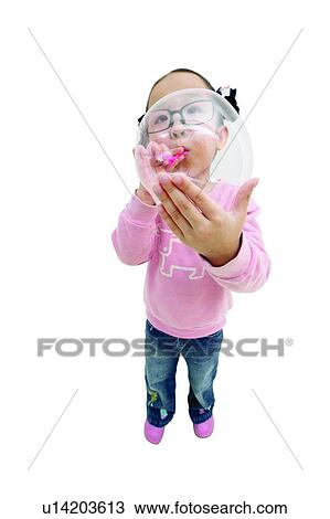 Stock Image - Child, Casual Clothing, Pigtails, Indoor, Clipping Path. Fotosearch