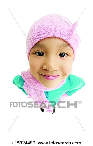 Stock Photo - Child, Knit Hat, White Background, Clipping Path, Childhood. Fotosearch