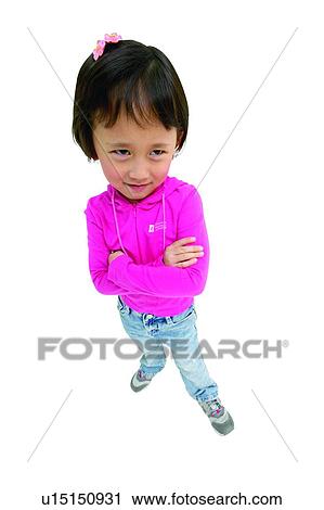 Stock Image - Childhood, Shoe, White Background, Child, Arms Crossed. Fotosearch
