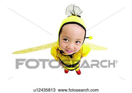 Stock Image - Clipping Path, Artificial Wing, Child, Bee, Asian Ethnicity, 2-3 Years. Fotosearch