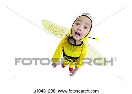 Stock Photo - Clipping Path, Artificial Wing, Child, Bee, Asian Ethnicity, 2-3 Years. Fotosearch