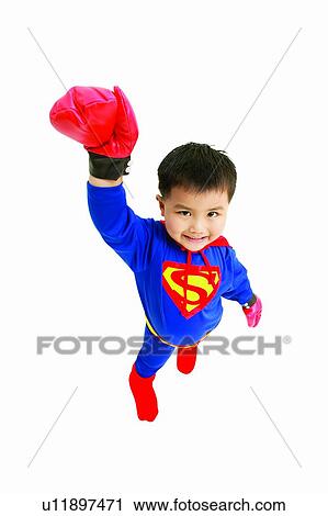 Stock Image - Clipping Path, Asian Ethnicity, Child, Brown Hair, Boxing Glove, 3-4 Years. Fotosearch