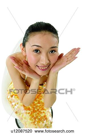 Stock Image - Black Hair, One Young Woman Only, One Person, Posing. Fotosearch