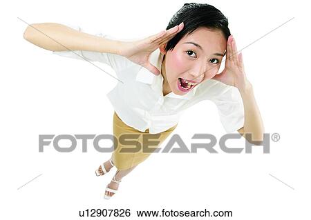 Casual Clothing, Black Hair, Mouth Open, Anxiety, Human Face, One Person View Large Photo Image Stock Photograph - Casual Clothing, Black Hair, Mouth Open, Anxiety, Human Face, One Person. Fotosearch