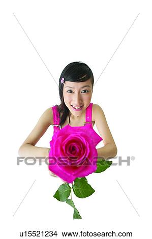 Picture - Cheerful, Asian Ethnicity, Casual Clothing, Black Hair, Beautiful, Clipping Path, 18-19 Years. Fotosearch