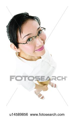 Stock Photograph - Clipping Path, Black Hair, Cheerful, Casual Clothing, Button Down Shirt, Asian Ethnicity. Fotosearch