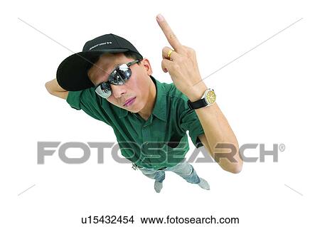 Picture - Clipping Path, Human Hand, Baseball Cap, Obscene Gesture, One Person, Casual Clothing. Fotosearch