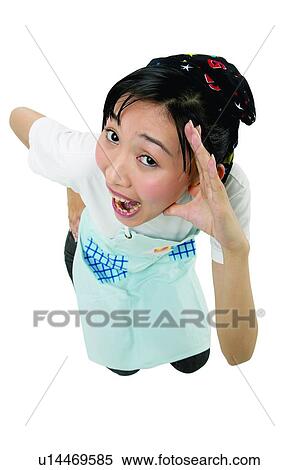 Stock Photography - Close-Up, Asian Ethnicity, Clipping Path, Casual Clothing, Black Hair, Apron. Fotosearch