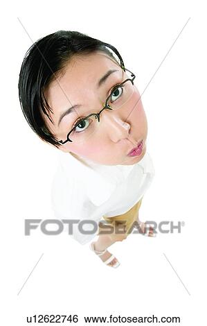 Stock Photograph - Cut Out, One Young Woman Only, Focus Faces, Boredom, Eyeglasses, Attitude. Fotosearch