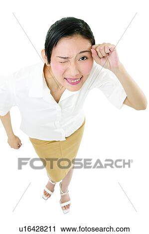 Stock Image - Human Hand, White Background, One Person, Clipping Path. Fotosearch
