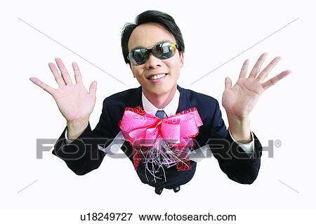 Stock Photo - Full Suit, White Background, Bow, Standing, Indoor, Gesturing. Fotosearch