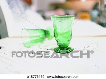 Stock Image - glass, tableware, green, paper. Fotosearch