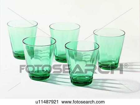 Stock Image - glass, tableware, water glass, green, shadow. Fotosearch