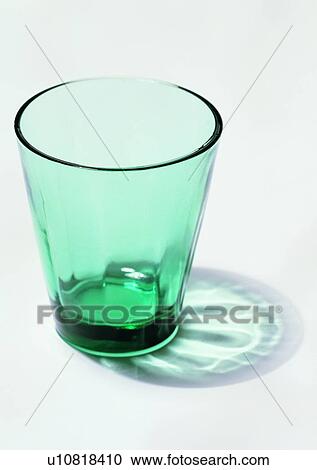 Stock Image - water glass, shadow, glass, green, tableware. Fotosearch
