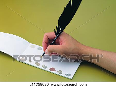 Stock Image - writing, feather, pen, note, hand. Fotosearch