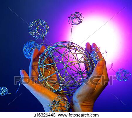 Stock Image - object, light, art, wire, shadow, indoor, action. Fotosearch