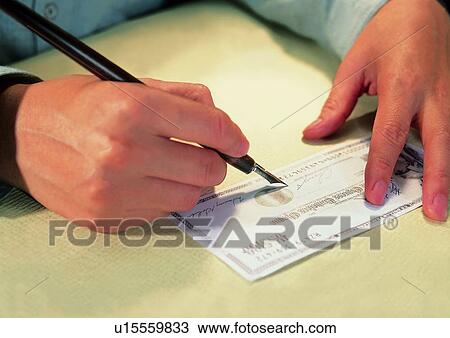 Stock Image - writing, light, object, hand, action, check, pen. Fotosearch
