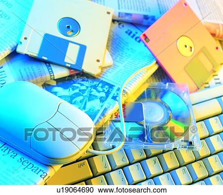 Stock Image - office, mouse, floppy disk, keyboard. Fotosearch
