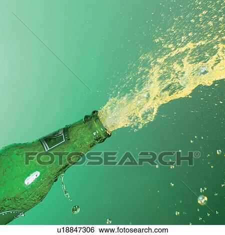 Stock Photograph - refreshment, bubbles, champagne, beverage, background, spill, glass. Fotosearch