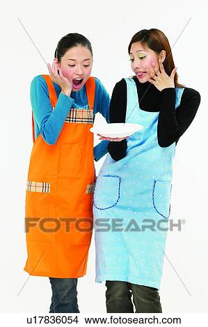 Picture - Casual Clothing, Apron, Brown Hair, Body Language, Asian Ethnicity, Adults Only. Fotosearch