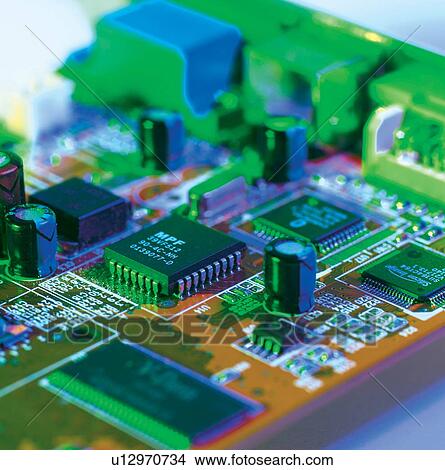 Picture - engineering, dots, printed card board, electronic, components, processing. Fotosearch