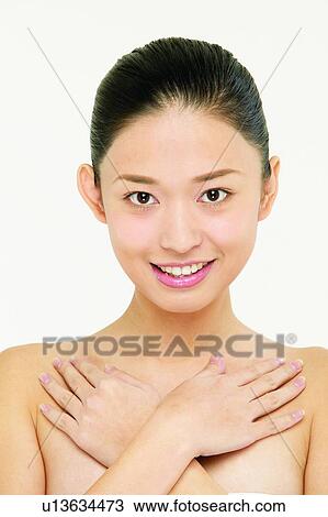 Stock Image - Beautiful, Covering, Inner Beauty, Smiling, Joy. Fotosearch