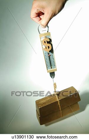 Stock Image - Human Finger, Lifting, Holding, Weighing Scale, Indoor. Fotosearch