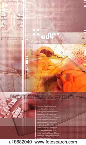 Stock Image - Computer peripherals superimposed on a brown background. Fotosearch
